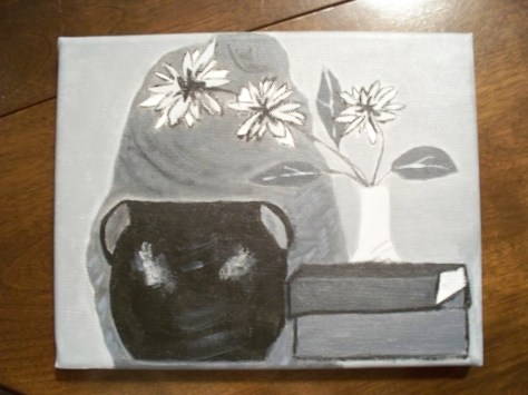 Monochrome acrylic still-life by Barbara Mattio