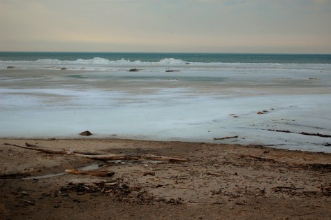 Vermillion beach. The lake is beginning to thaw farther out.