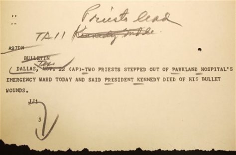 The telegram telling the White House that JFK had been assissinated