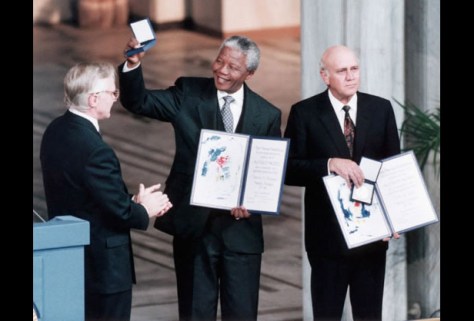 Nelson Mandela receiving Nobel Peace Prize