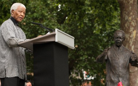 Mr. Mandela at the unveiling of a life size sculpture of himself