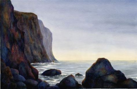 Black and White photo of Pacific coast.