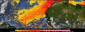 A satellite map of the Saharan dust, which seems to be much thicker on the European side. Still, we suffer...