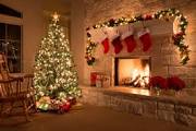 The holiday around the fireplace