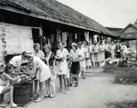 British female internees, probably nurses, being held by Japanese in Singapore. 