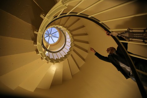 Construction Manager Shane Gallagher leads members of the media on a tour of the rebuilt cast-iron dome of the U.S. Capitol, which was formally completed on Tuesday, November 15, on time for the inauguration of President-elect Donald Trump. REUTERS
